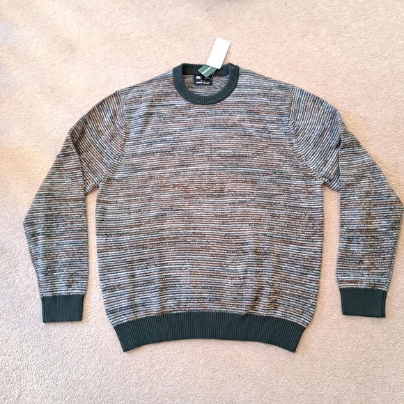 Simons | Le31 Crewneck Striped Sweater Mens XL Green Tan Cotton Long Sleeved - Picture 3 of 10
